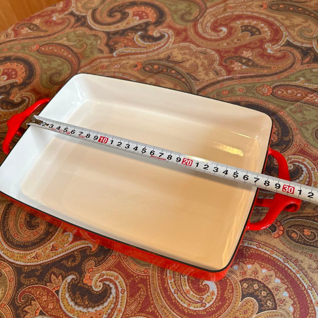 166◆DANSK 27cm ラージベイカー　両手鍋　スクエア型　赤いホーロー