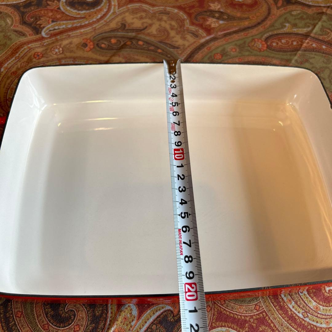 166◆DANSK 27cm ラージベイカー　両手鍋　スクエア型　赤いホーロー