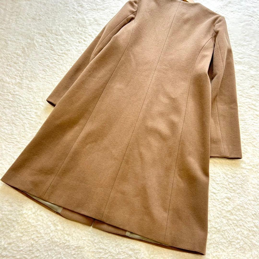 Theoryセオリー ノーカラー ロングコート ウール ベージュ S