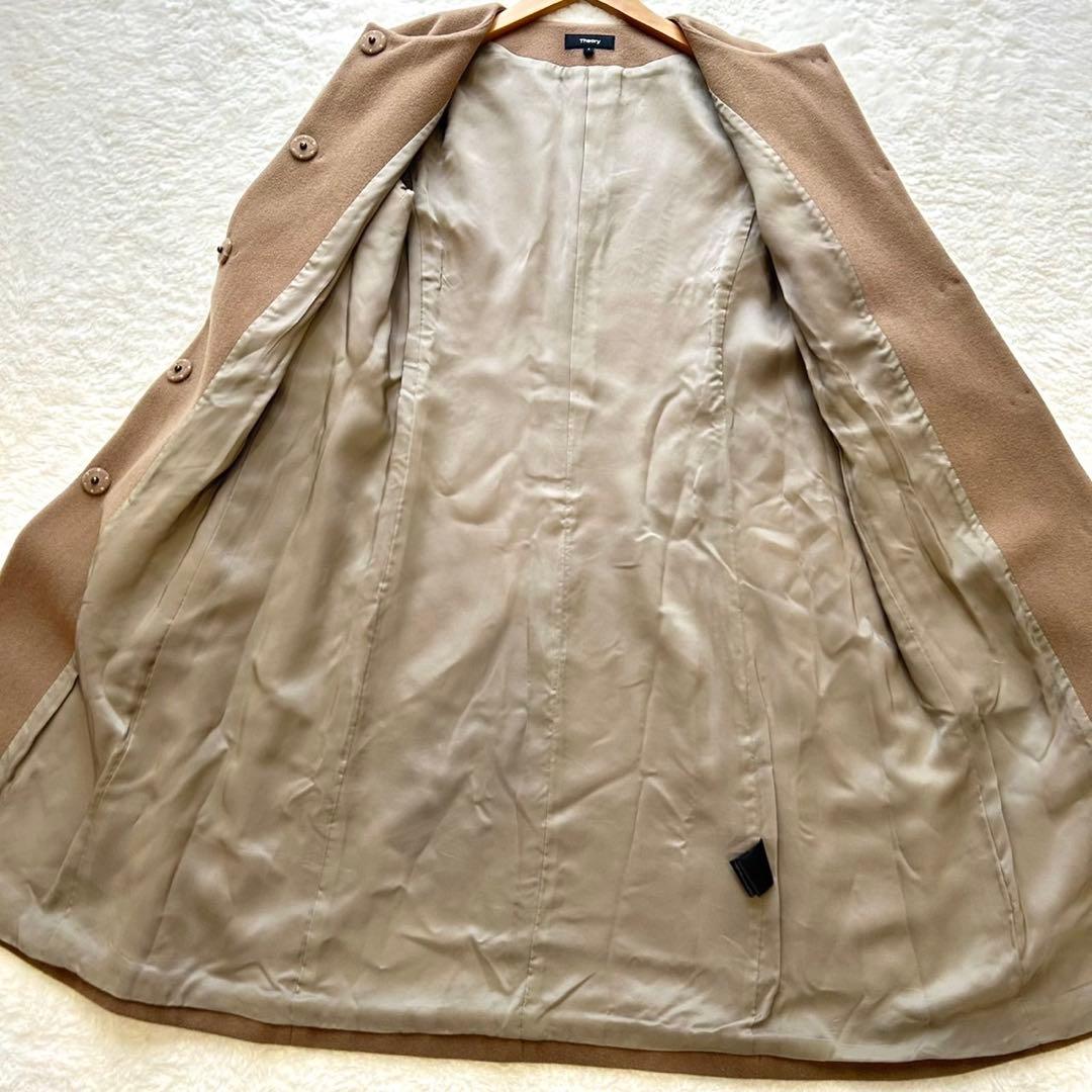 Theoryセオリー ノーカラー ロングコート ウール ベージュ S
