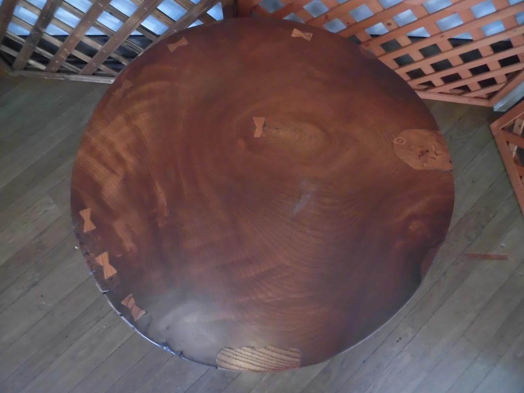 銘木座卓　無垢材　天然木輪切　ローテーブル　漆塗　和家具　送料込価格