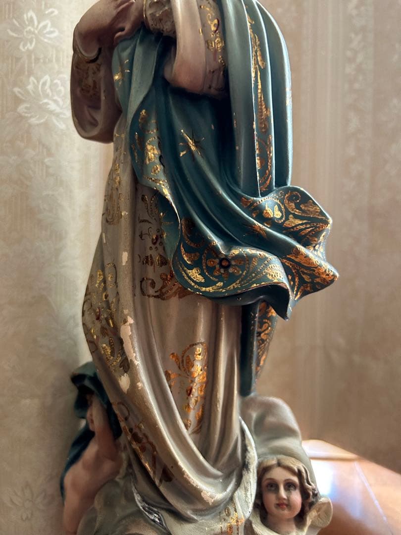 【超超希少美46.5cm】✞無原罪の御宿り 胸に手を当てる聖母マリア像　宗教彫刻