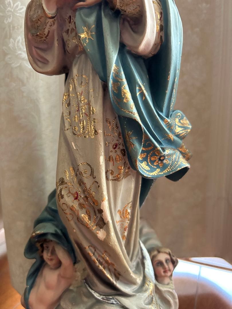 【超超希少美46.5cm】✞無原罪の御宿り 胸に手を当てる聖母マリア像　宗教彫刻