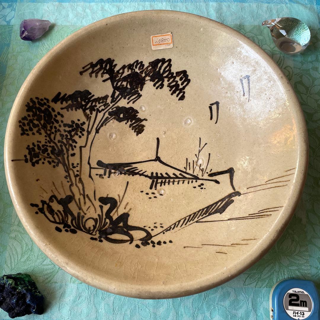 江戸時代　古瀬戸　山水図　松に東屋（あずまや）」図　石皿
