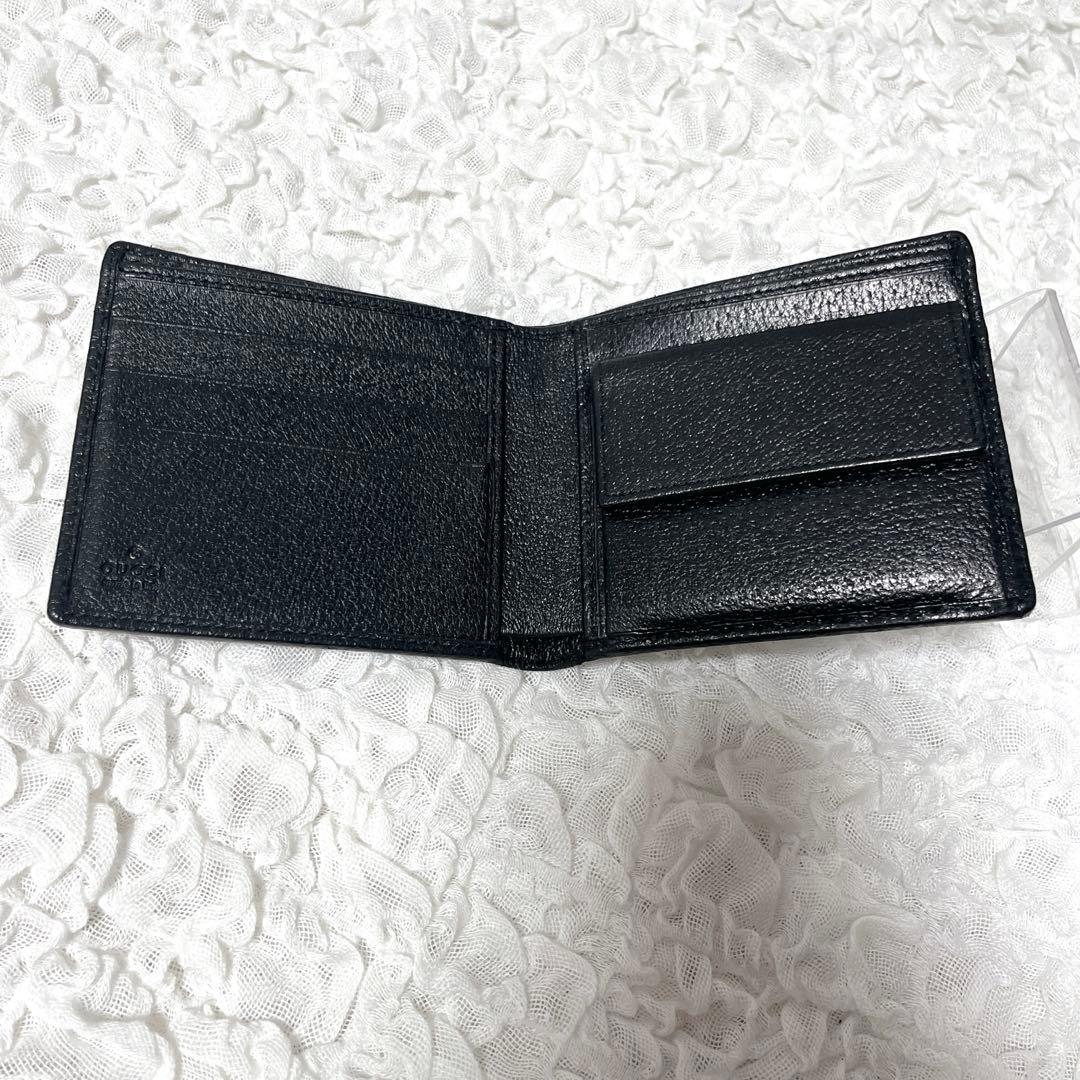 美品✨GUCCI ブラック 二つ折り財布　キャンバス　GG 小銭入れ付　レザー