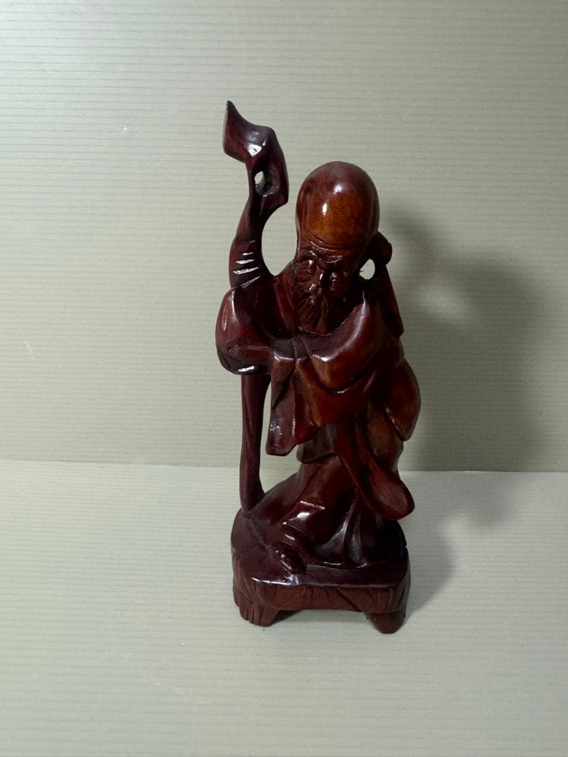 2093 木彫り 福禄寿像 七福神 唐木 彫刻 置物 縁起物