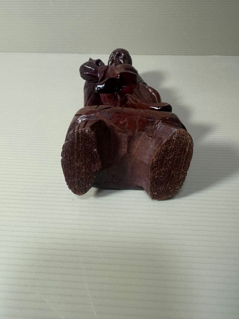 2093 木彫り 福禄寿像 七福神 唐木 彫刻 置物 縁起物