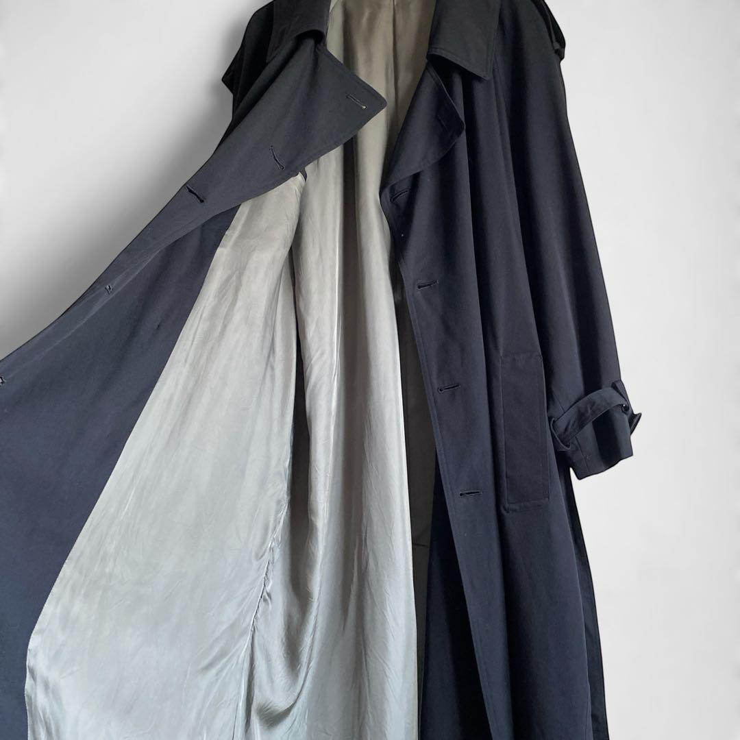 80s90s 日本製 DOMON ウールギャバジン ロングトレンチコート 黒 M