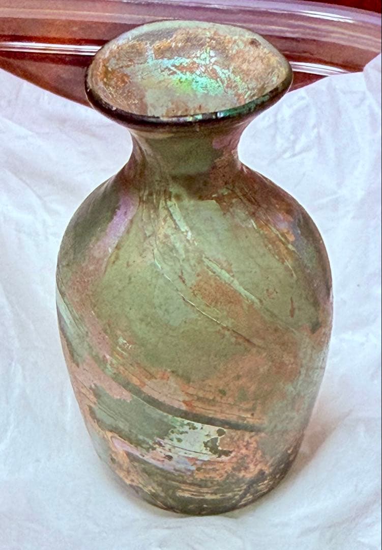 古代ローマングラス 虹色銀化 紀元前 香油瓶 吹きガラス約5.5cm ガラス