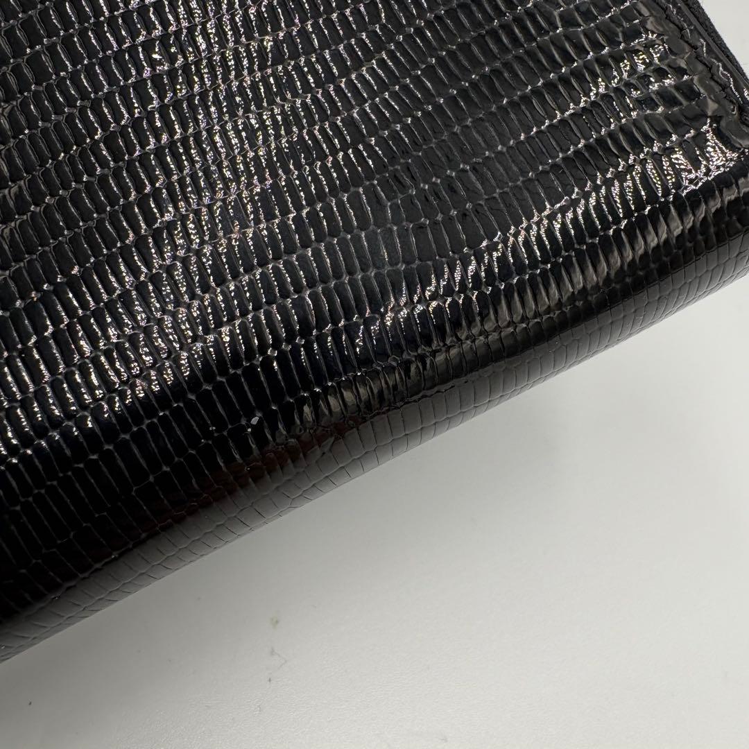 イヴ・サンローラン　YSLロゴ　カサンドラ リザード柄 ジップウォレット 財布