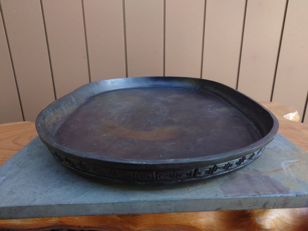 盆栽　鉢　銅水盤　大明宜徳　幅49.5cm