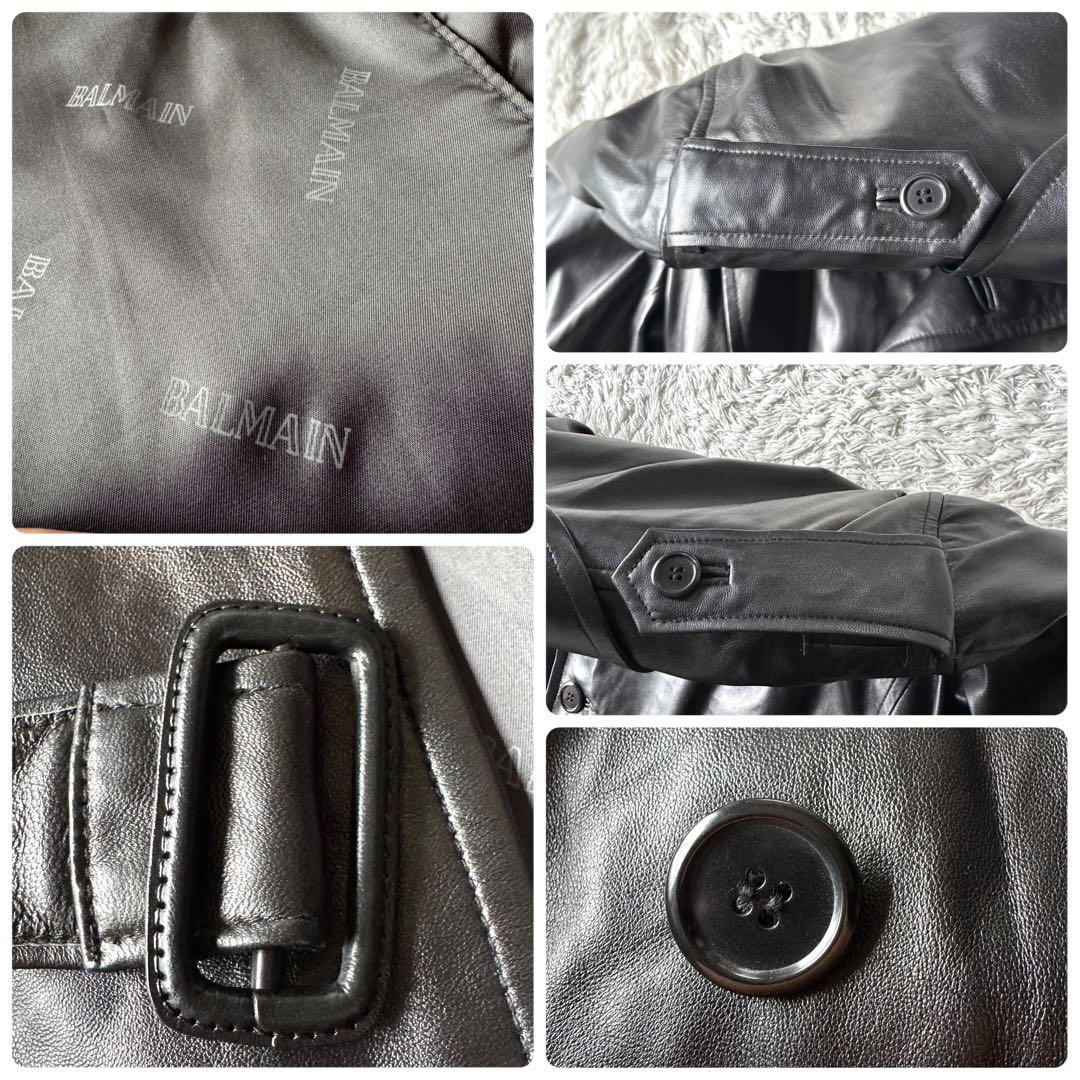 極美品　3Lサイズ！　バルマン　羊革　ラムレザー　トレンチコート　ブラック　ロゴ