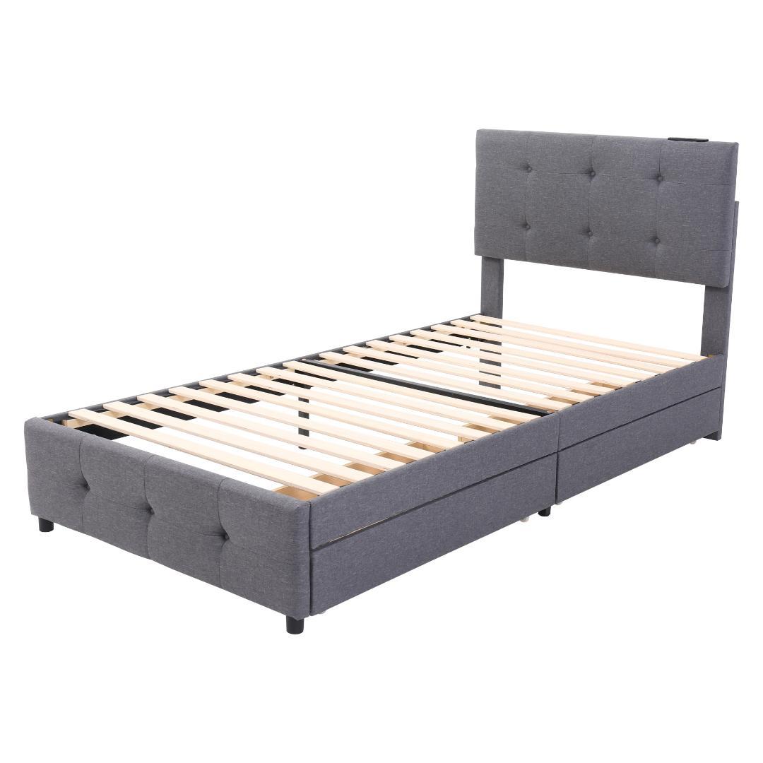 人気再入荷！Sファブリックベッド引き出し・コンセント付き DARK GRAY