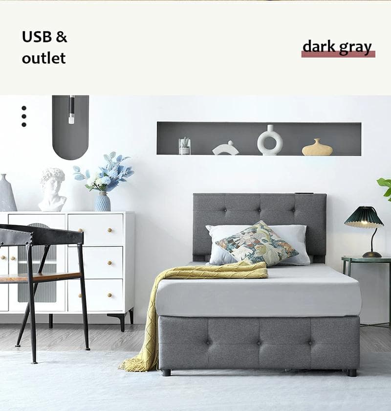 人気再入荷！Sファブリックベッド引き出し・コンセント付き DARK GRAY