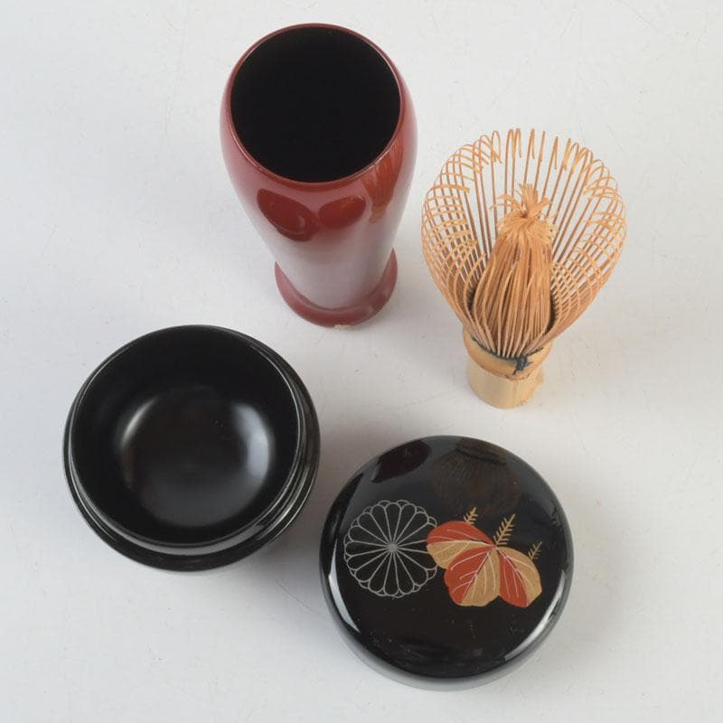 茶道具　桐木地本漆塗　利休茶箱　茶碗　棗　香合など　八点　一式　M　9549