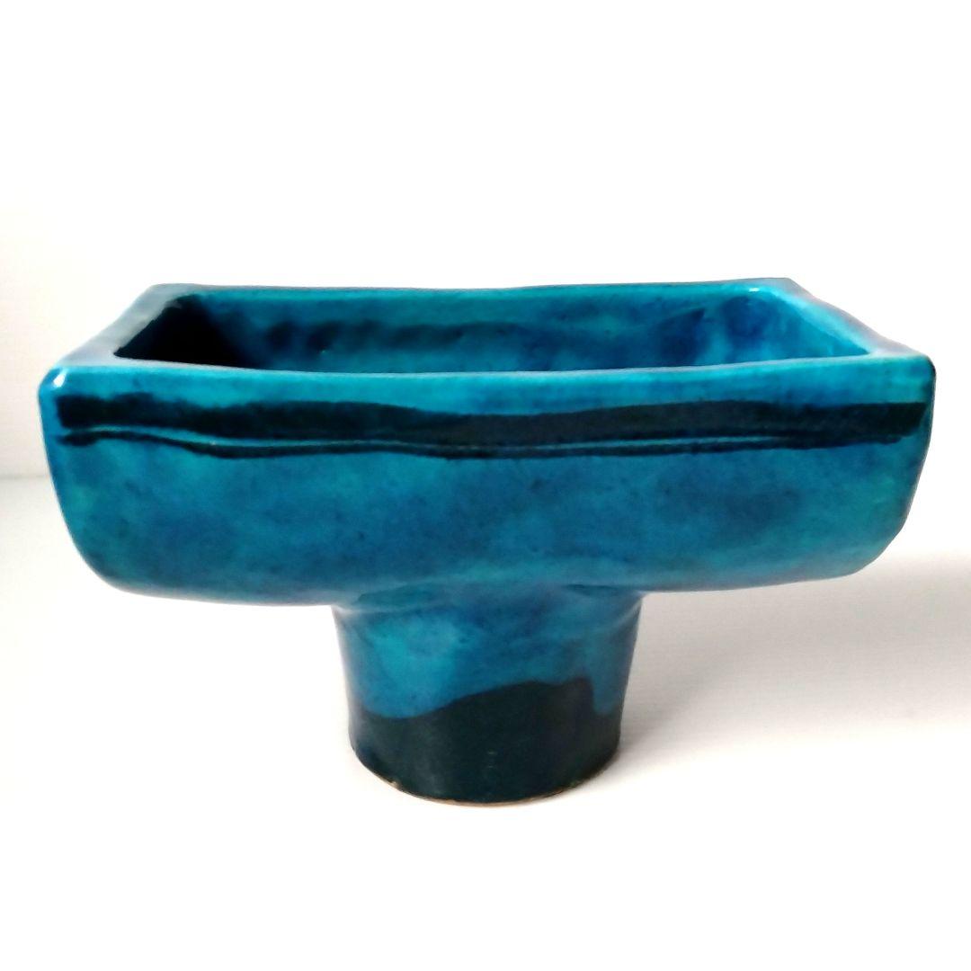 京焼 清水焼 花堂 大津寄花堂 高台 高足 花器 水盤 コンポート 草月 ブルー