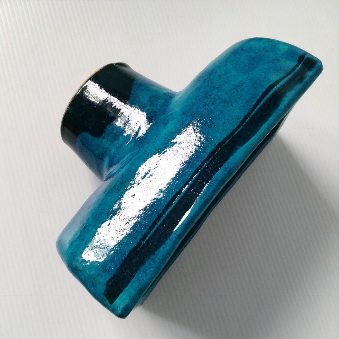 京焼 清水焼 花堂 大津寄花堂 高台 高足 花器 水盤 コンポート 草月 ブルー