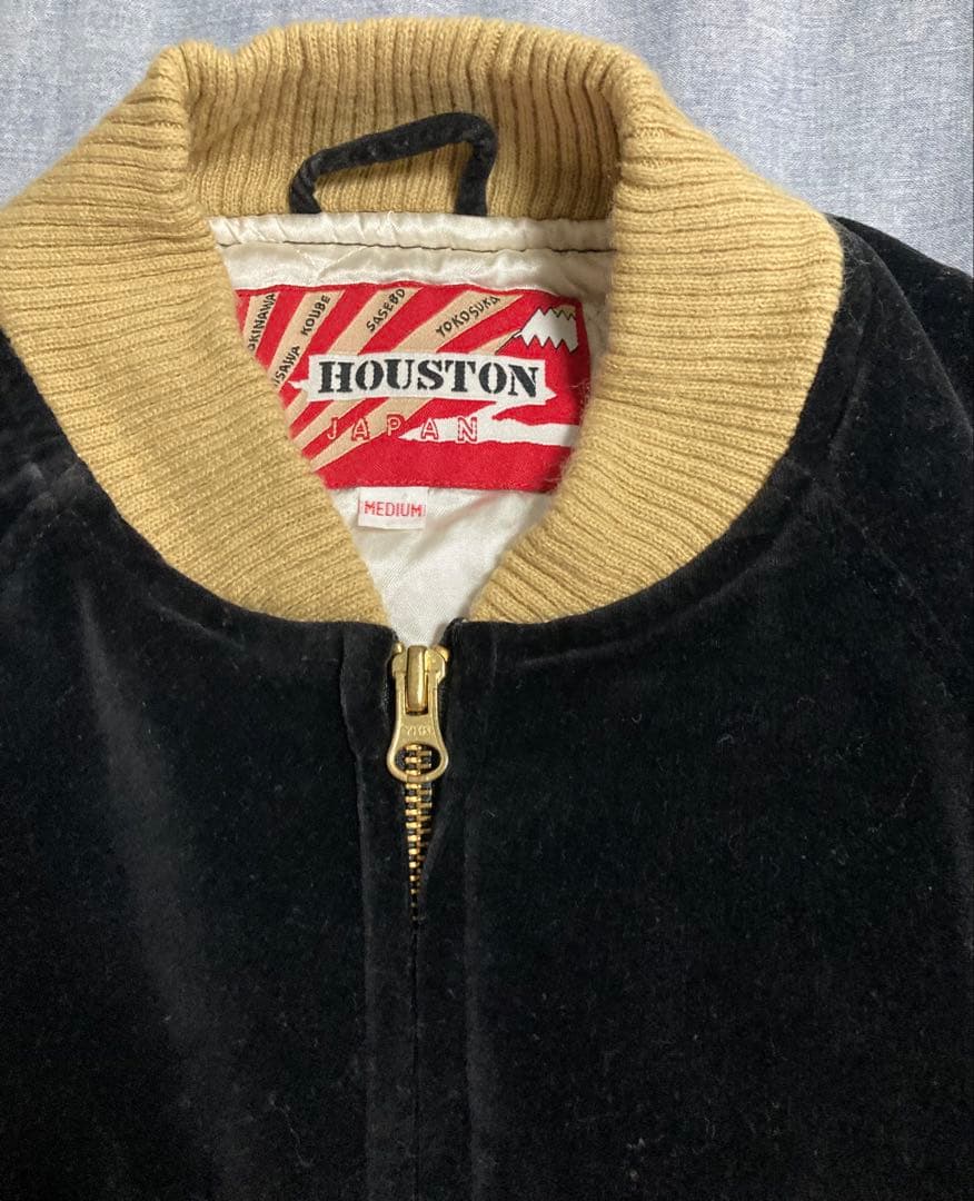 80s90s OLDヒューストン Houston別珍スカジャン黒 龍 M