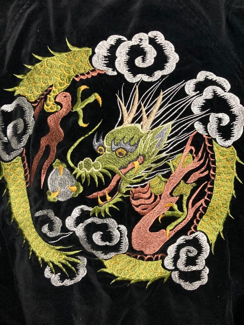 80s90s OLDヒューストン Houston別珍スカジャン黒 龍 M