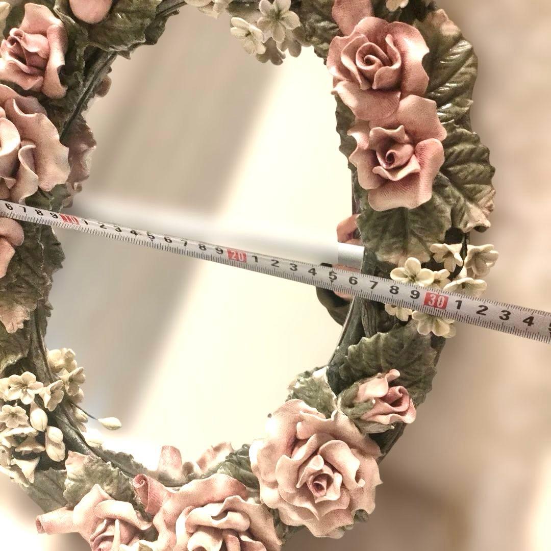 花　フラワー装飾　オーバル 壁掛け鏡 立体 ウォールミラー アンティーク調