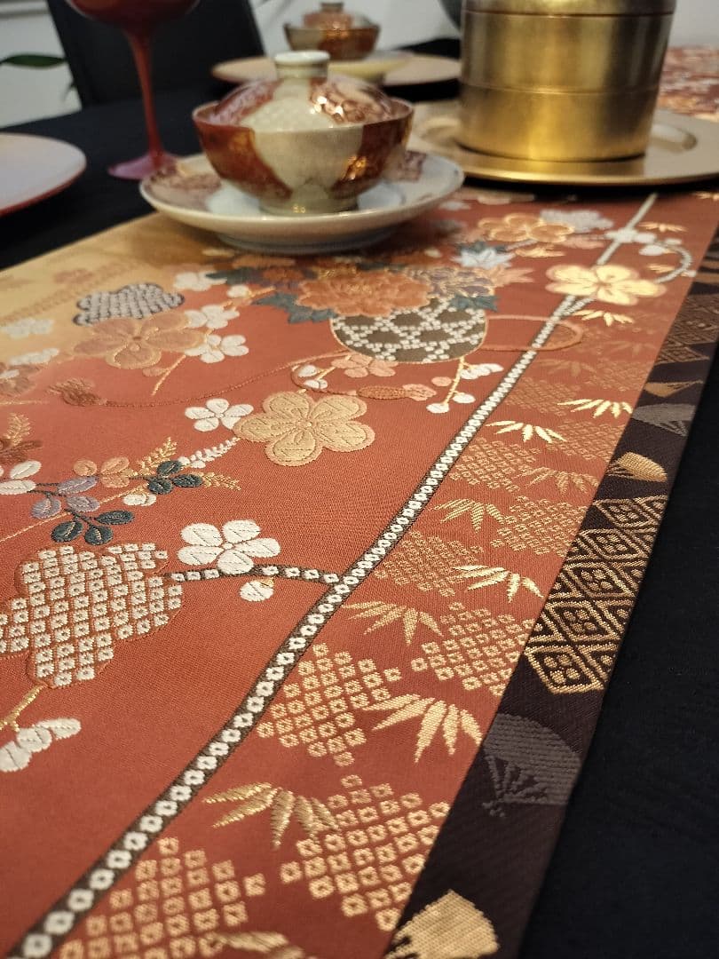 meru　A923★逸品‼️ ひな祭り‼️正絹テーブルランナー2m12cm