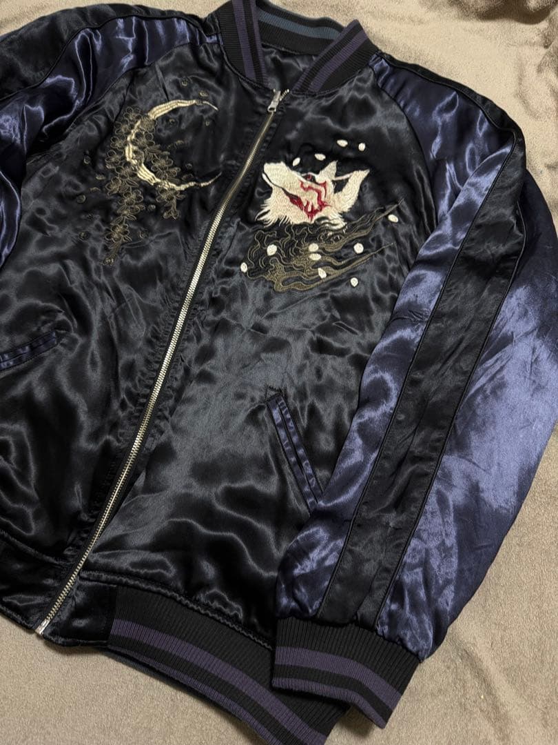 美品 ２面用 絡繰魂 キツネ 日本限定 vintage スカジャン レーヨン