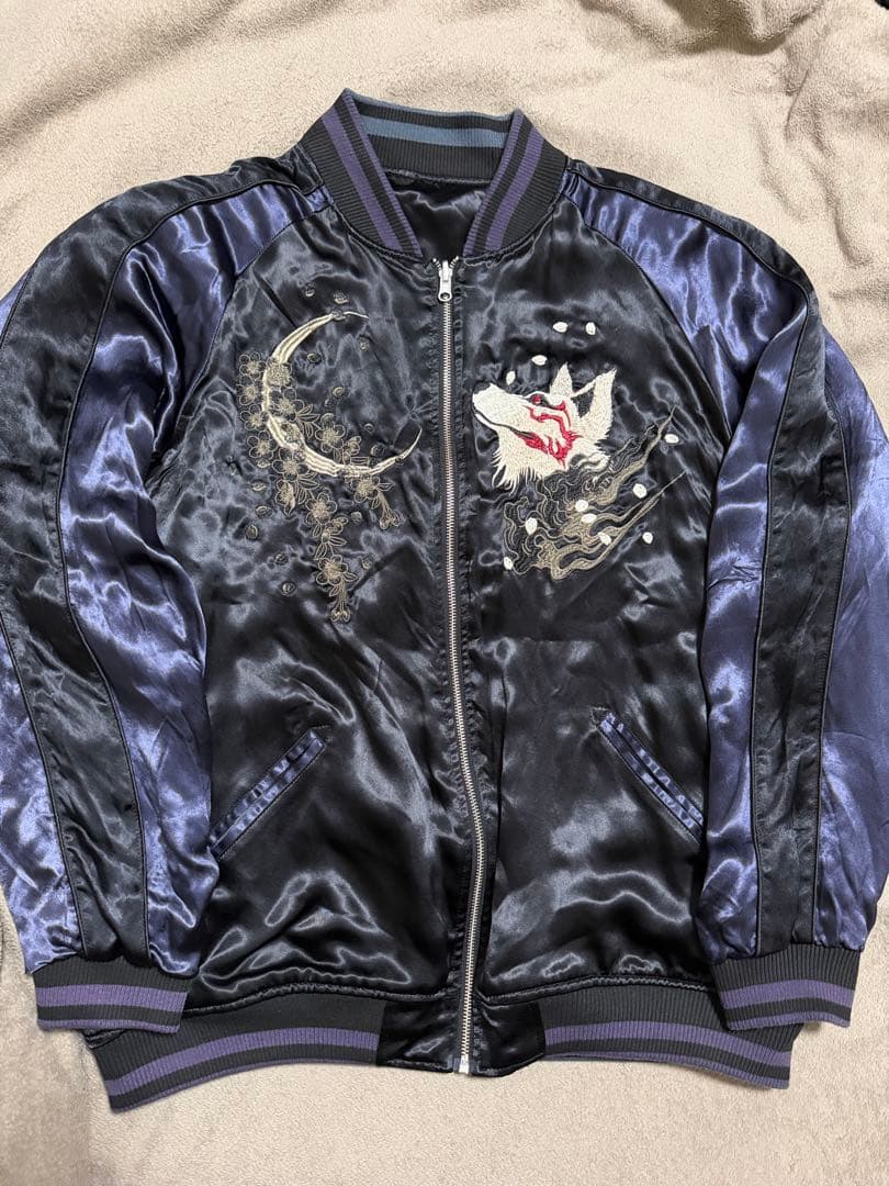 美品 ２面用 絡繰魂 キツネ 日本限定 vintage スカジャン レーヨン