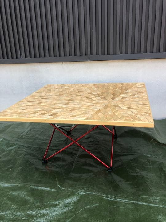 ま*べ様 オルテガ柄テーブル　ヘリノックス型折り畳み脚　木製テーブル着払い