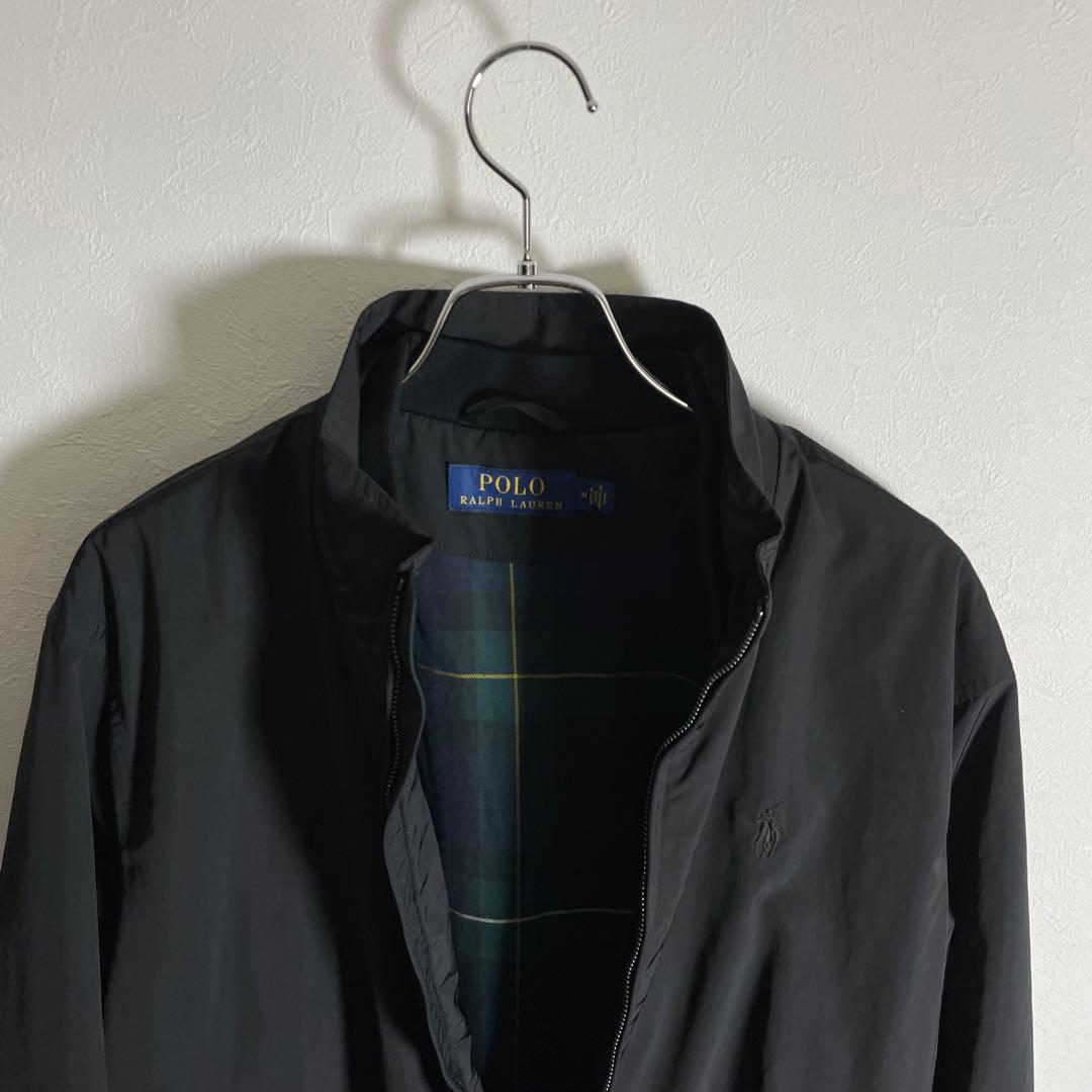 【良品】ポロラルフローレン スイングトップ 裏地チェック ポニー刺繍ロゴ 黒 M