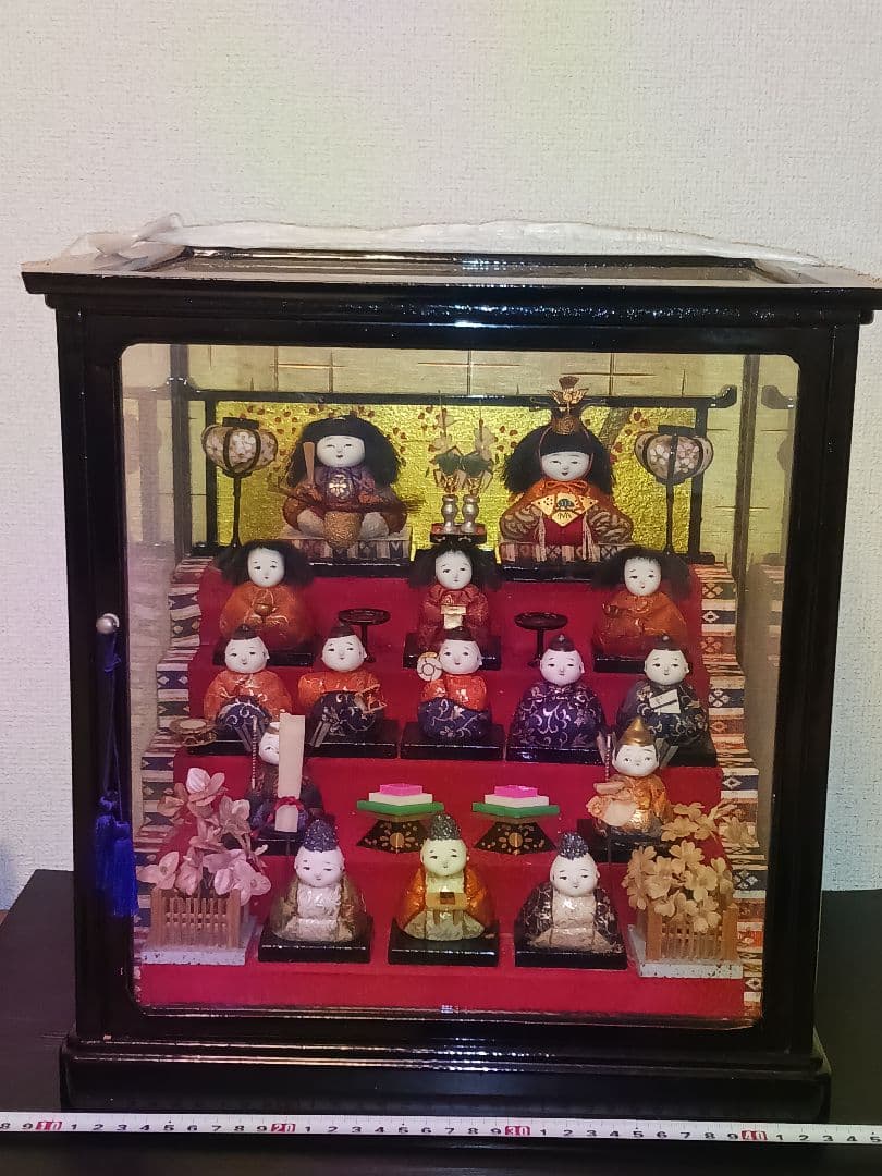 江戸木目込人形　ガラスケース　15人飾り　雛人形