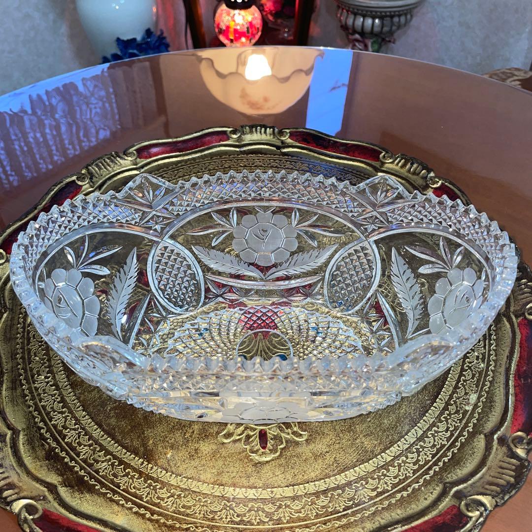 ボヘミア　ガラス　ボトルクーラー 楕円　ボウル　未使用