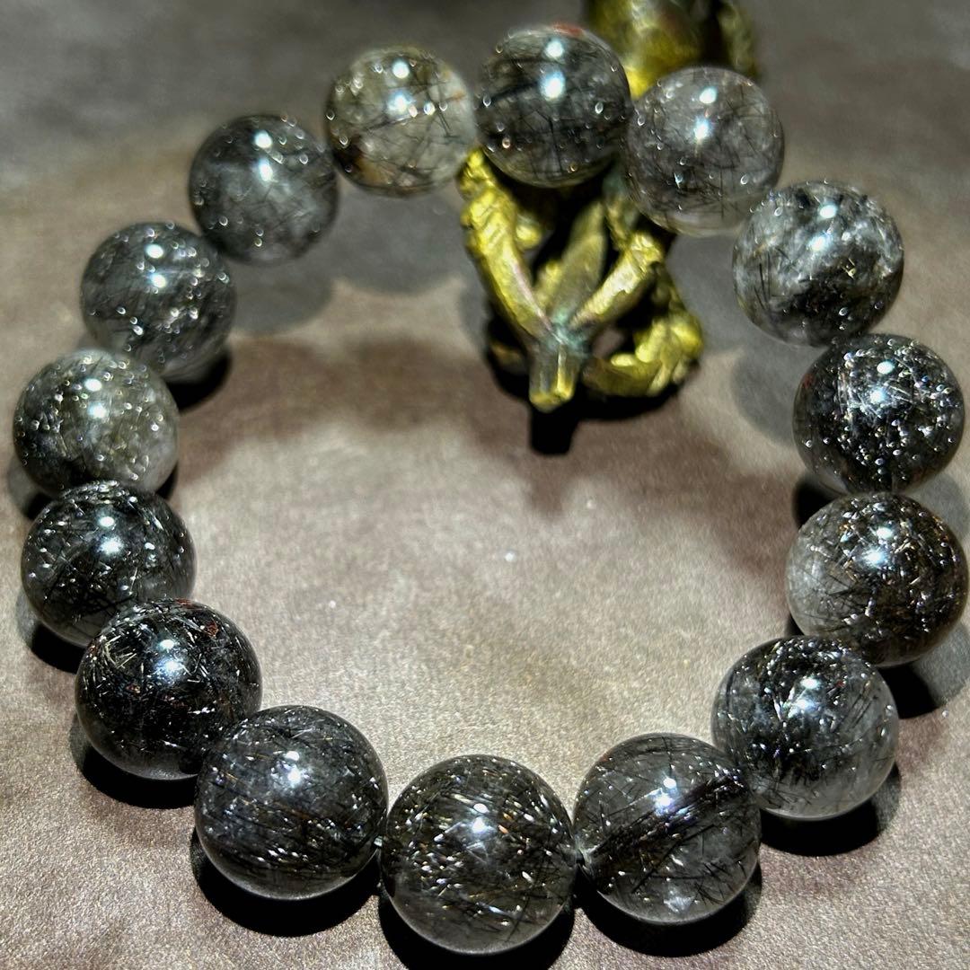 ⭐️最高級品！帝王秘宝！大粒希少！プラチナ　ブラック　ルチル　ブレス