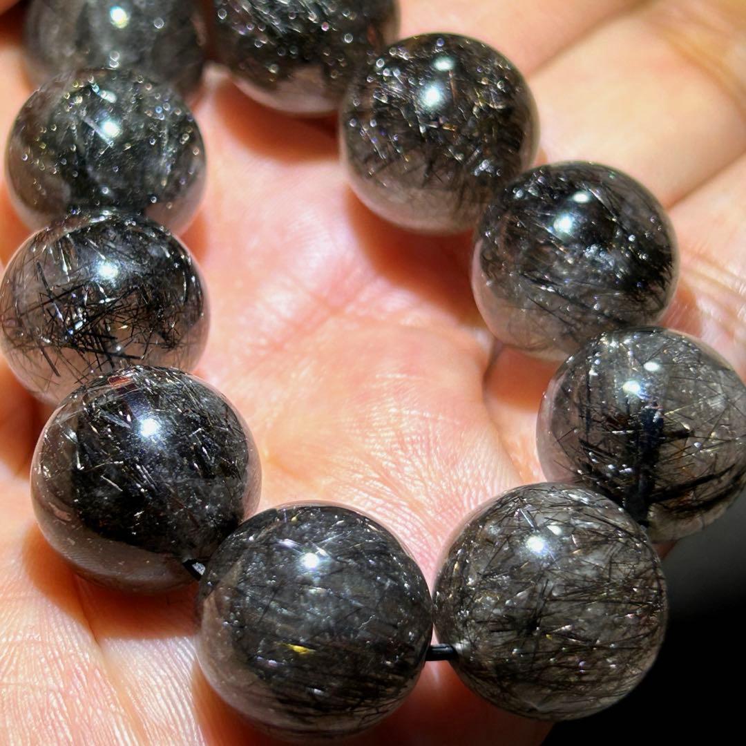 ⭐️最高級品！帝王秘宝！大粒希少！プラチナ　ブラック　ルチル　ブレス