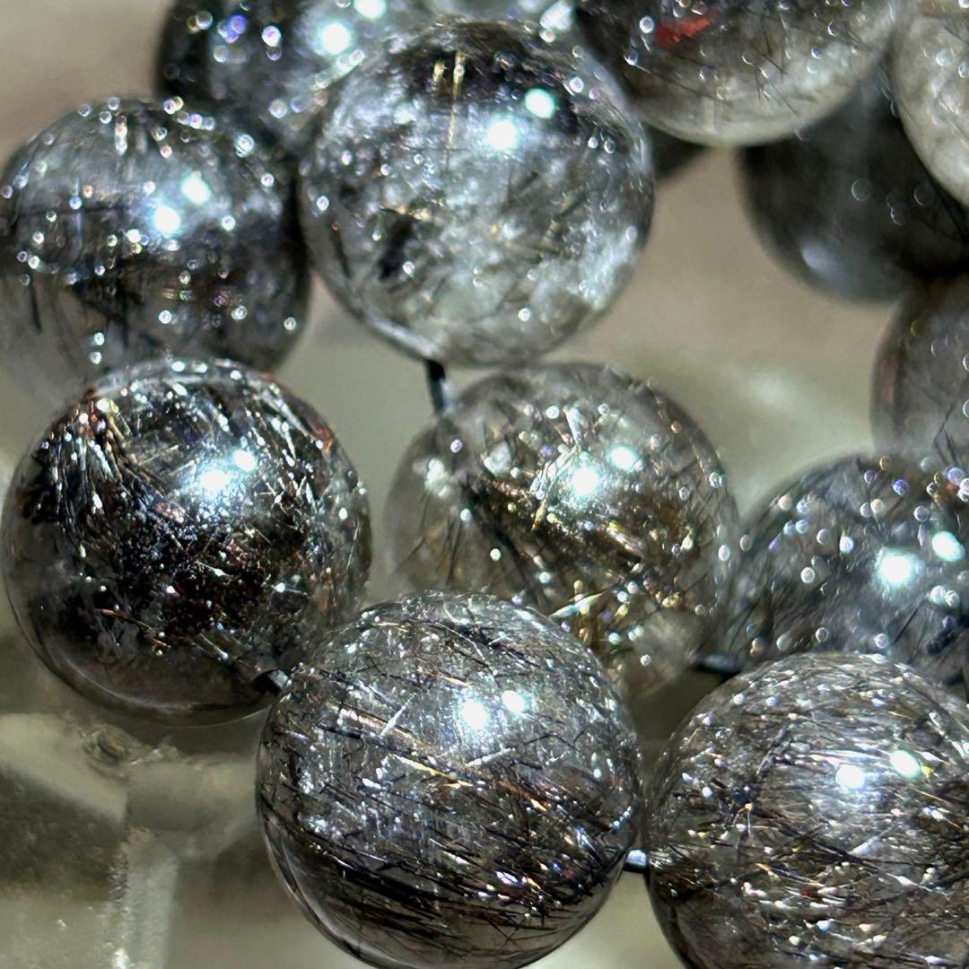 ⭐️最高級品！帝王秘宝！大粒希少！プラチナ　ブラック　ルチル　ブレス