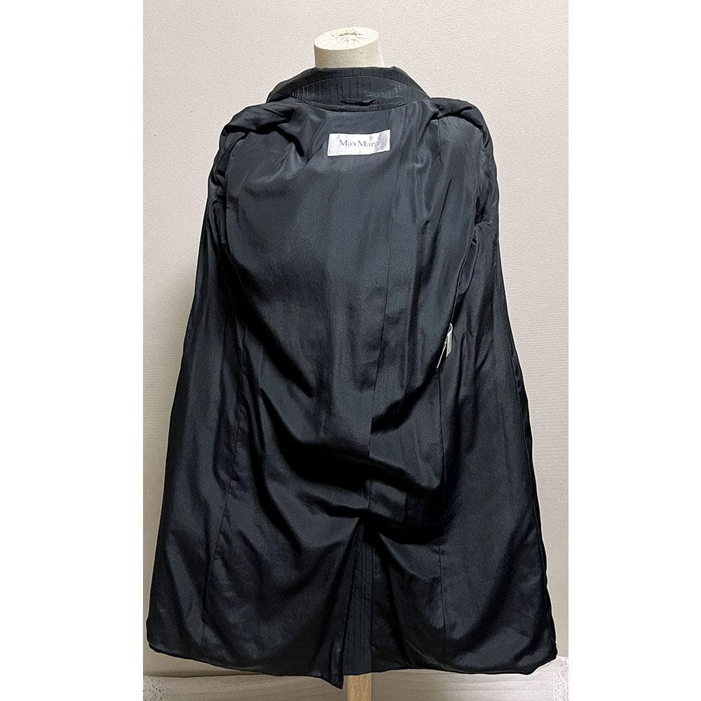 美品 MaxMara 最高級白タグ シルク トレンチコート ベルト付き ブラック