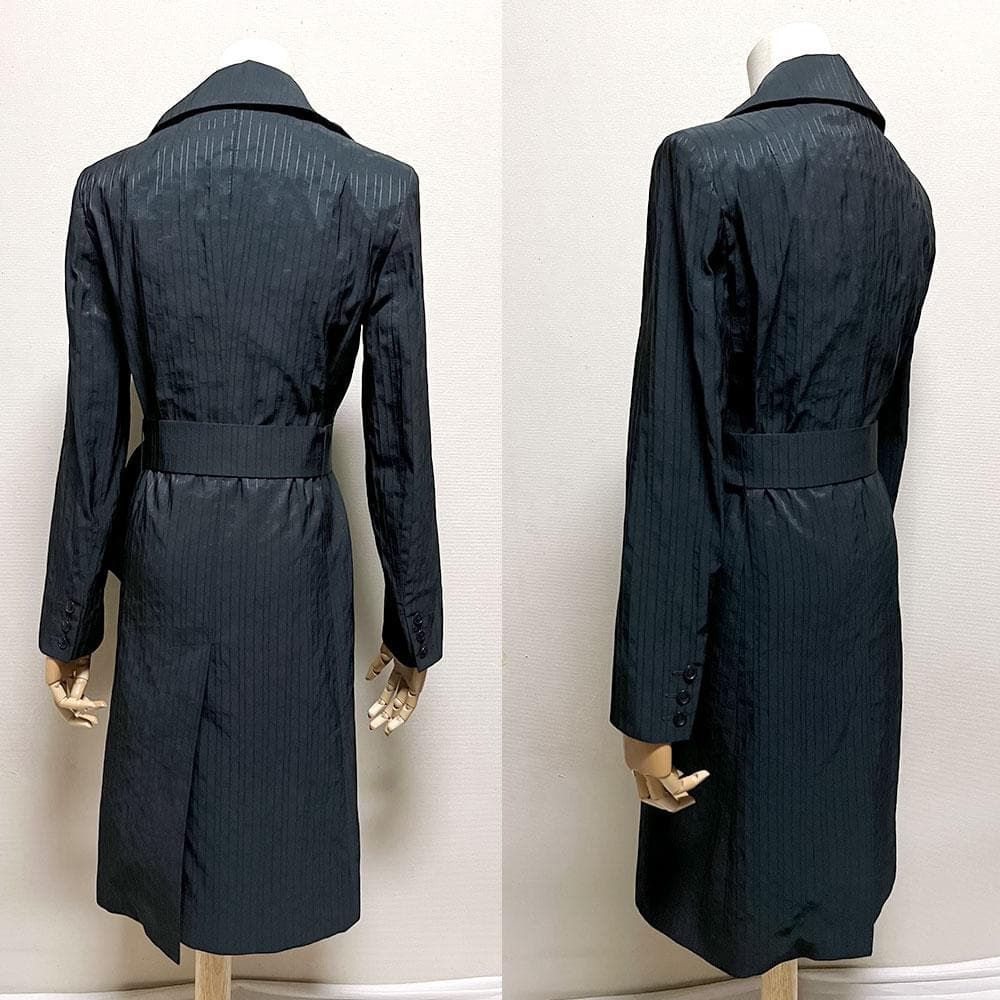 美品 MaxMara 最高級白タグ シルク トレンチコート ベルト付き ブラック