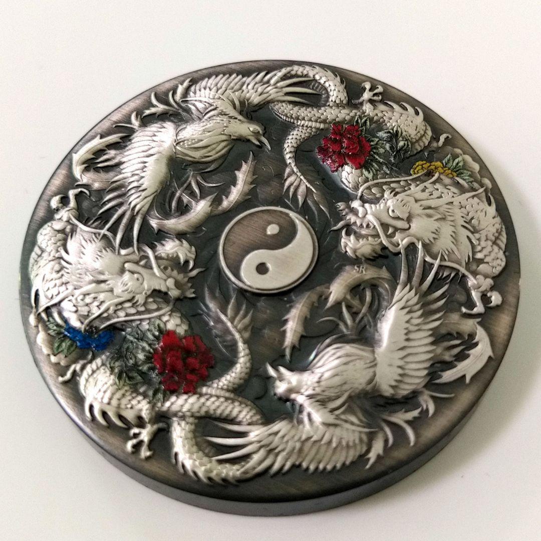 2021年 ツバル 銀製 陰陽 龍 鳳凰