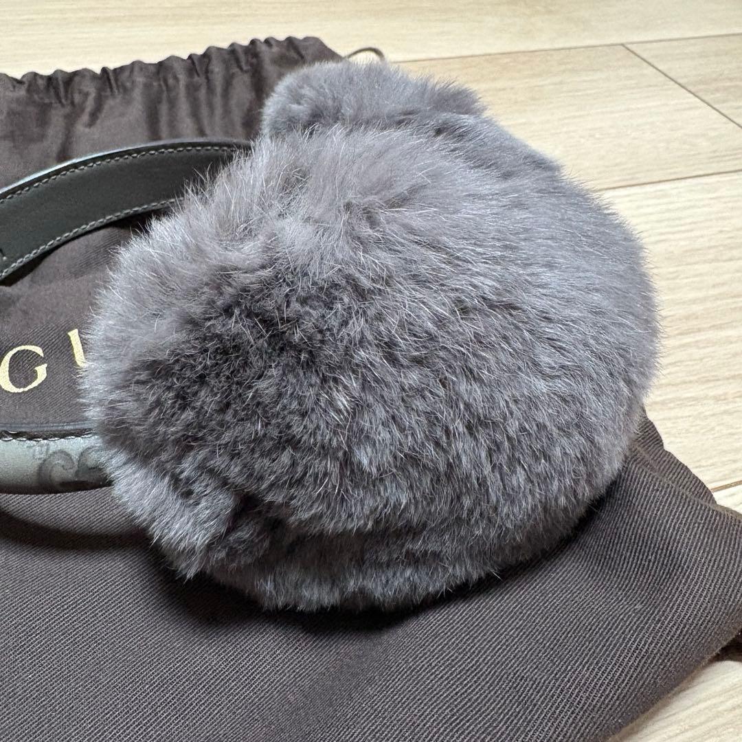【美品】GUCCI イヤーマフ　グレー　ラビットファー 耳あて 収納袋付き