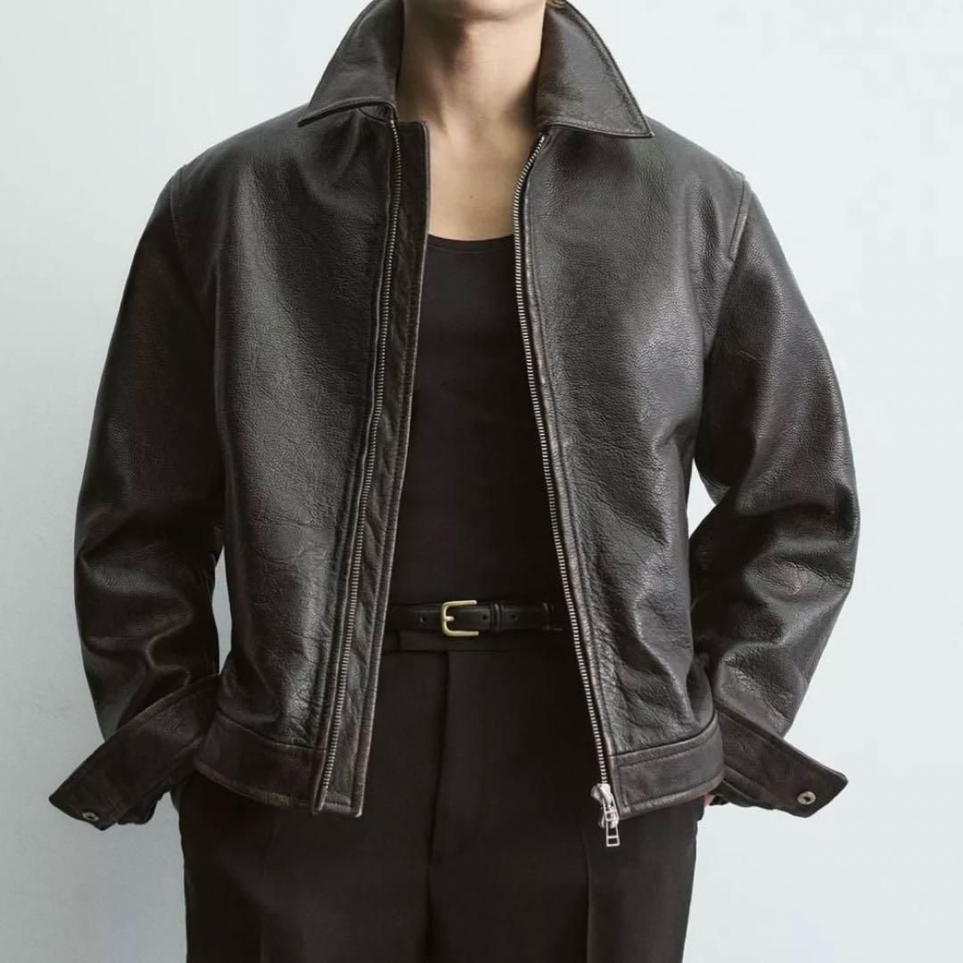 ZARAブラックレザーリラックスフィットジャケット