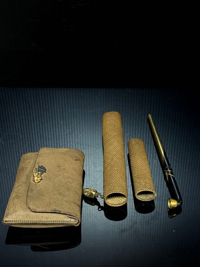 極上 江戸末期〜明治期 村田 純金 刻印 細密彫金 純金 煙管 莨入 K24