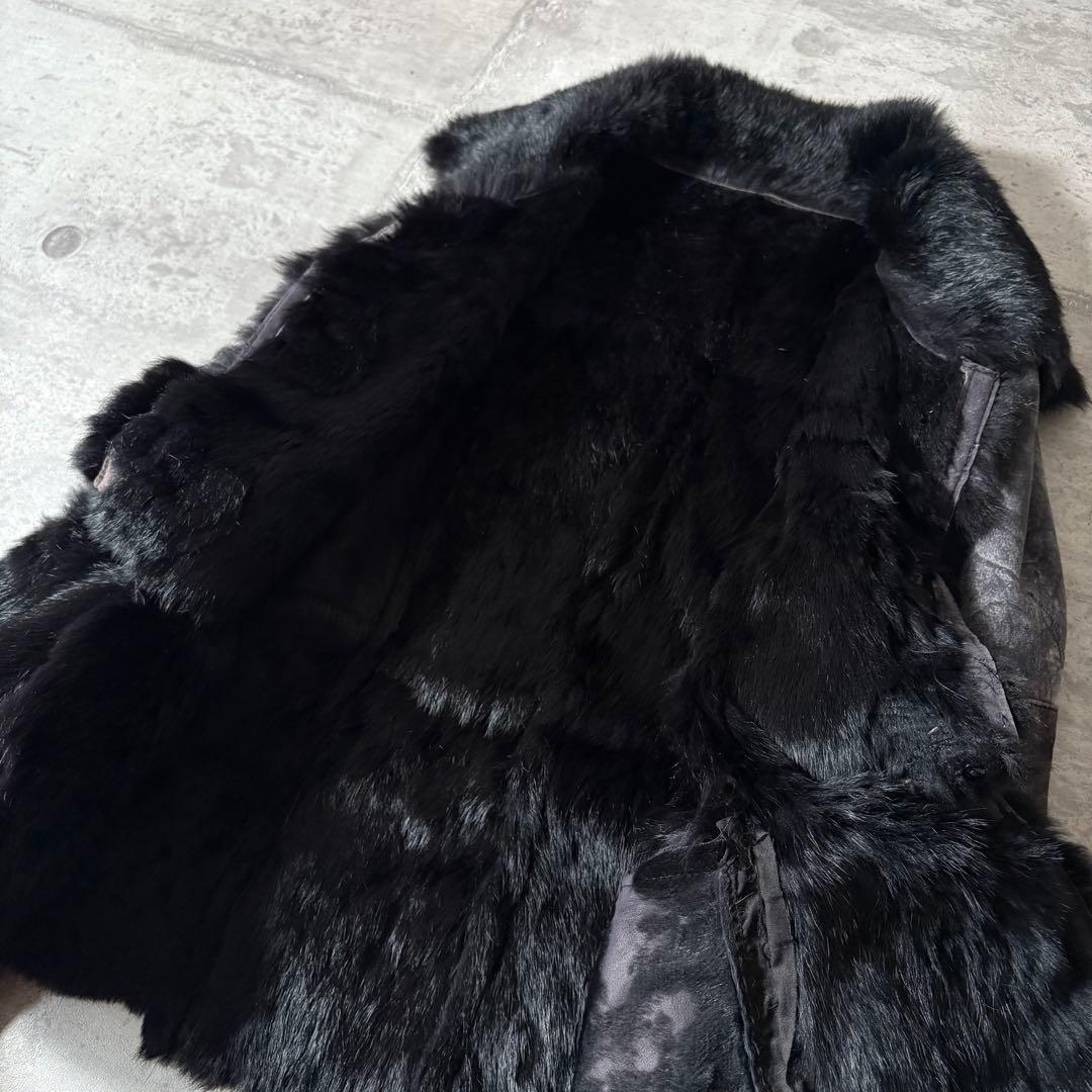 00s ラビットファー レザージャケット ムラ染 グランジ ダークコア y2k