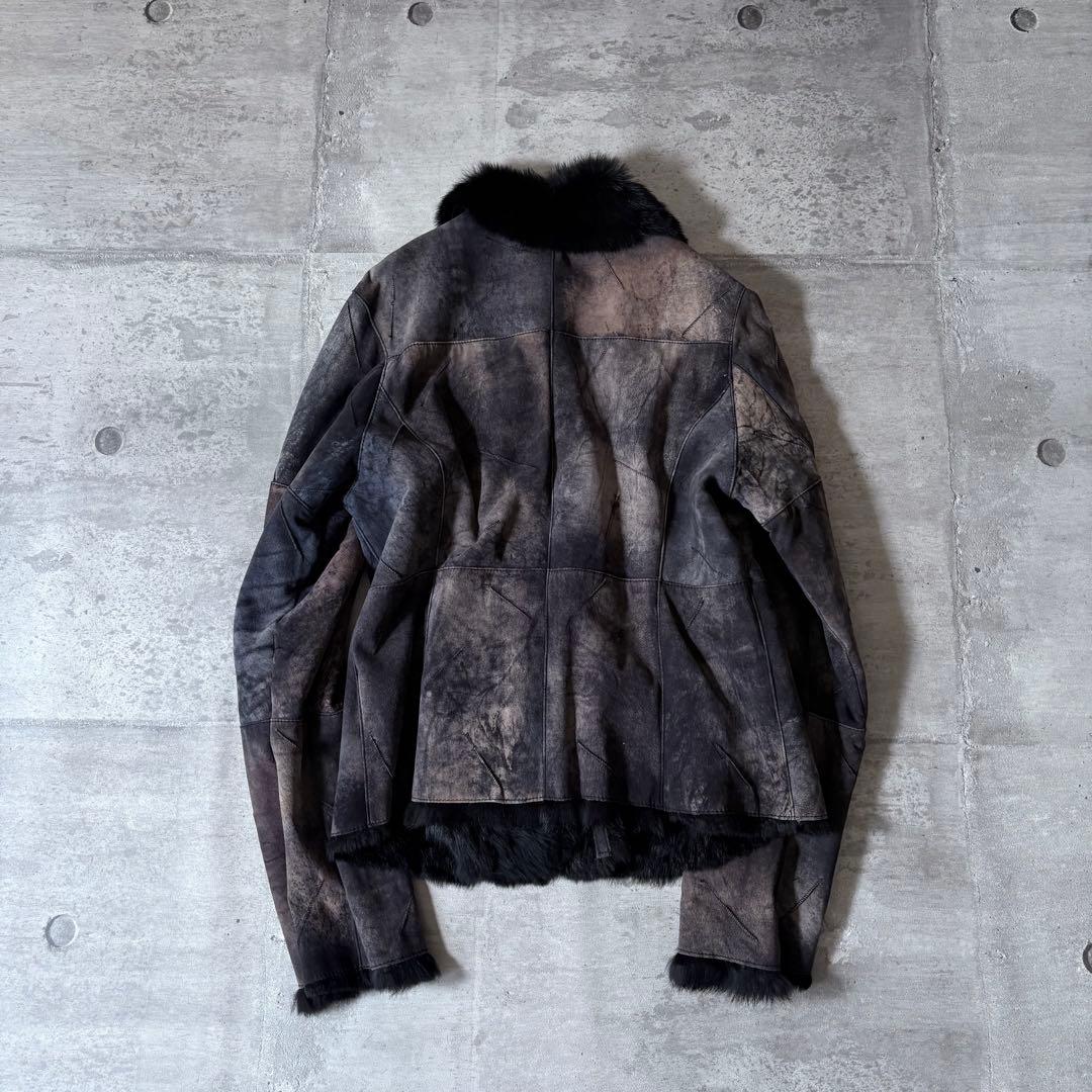 00s ラビットファー レザージャケット ムラ染 グランジ ダークコア y2k