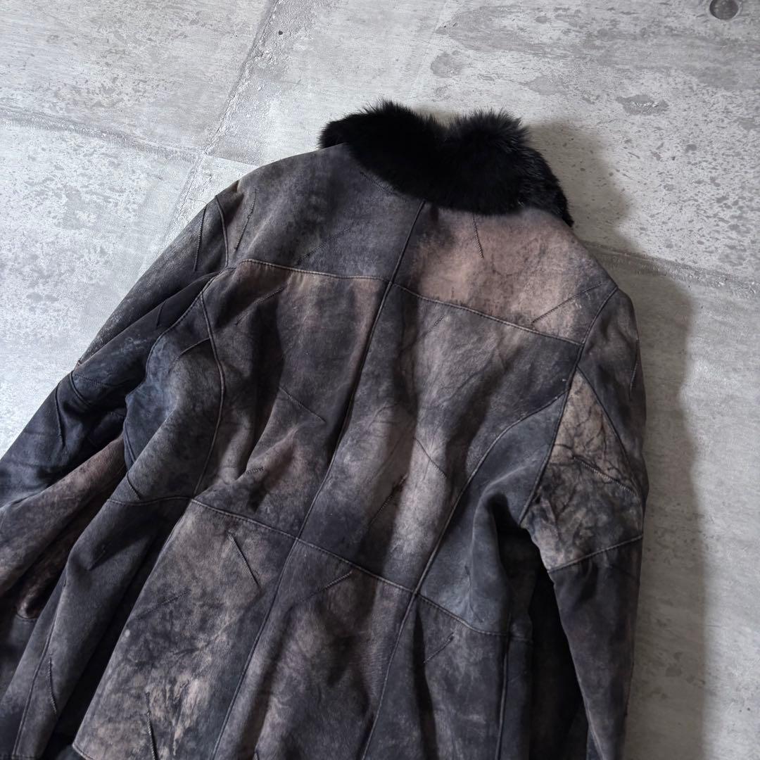 00s ラビットファー レザージャケット ムラ染 グランジ ダークコア y2k