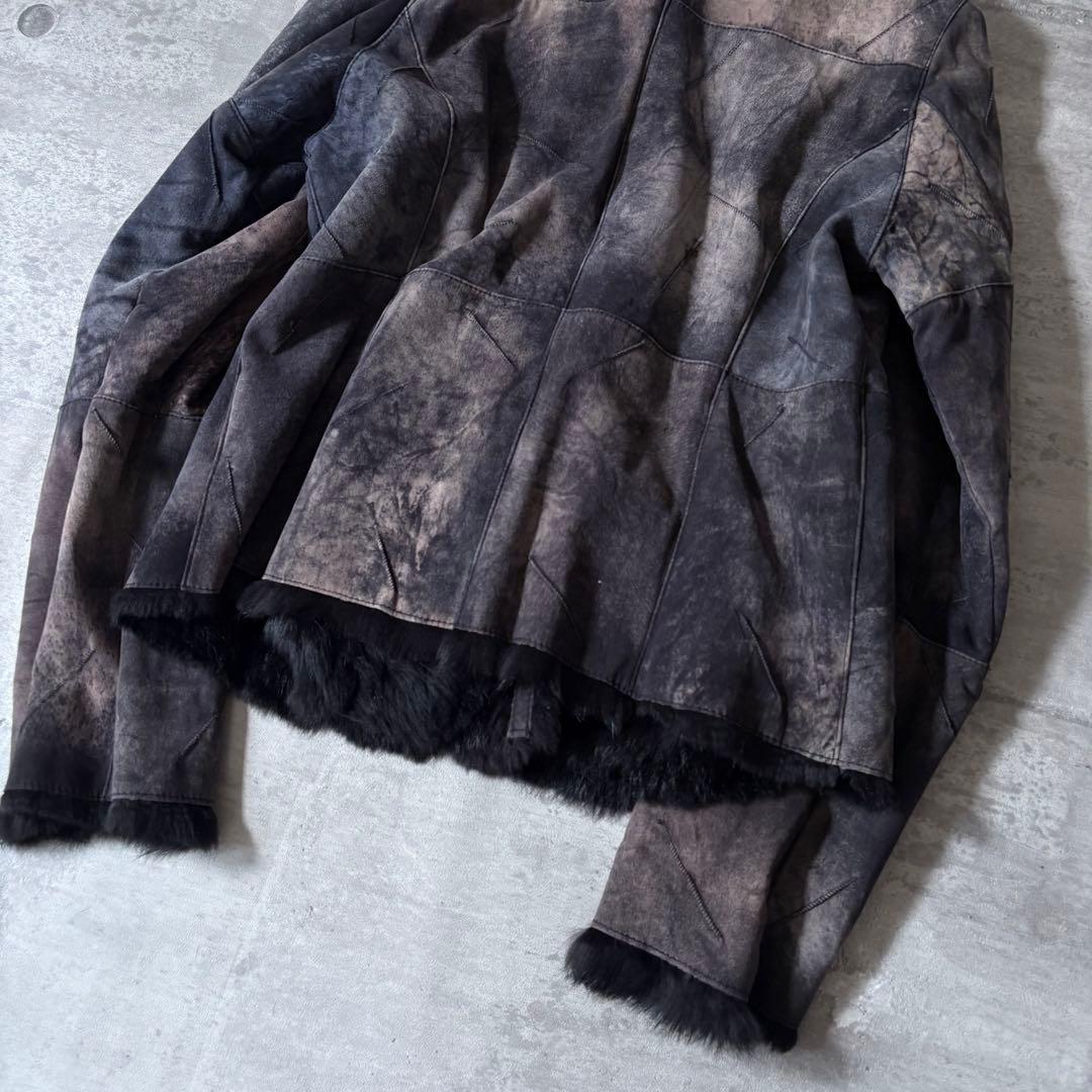 00s ラビットファー レザージャケット ムラ染 グランジ ダークコア y2k