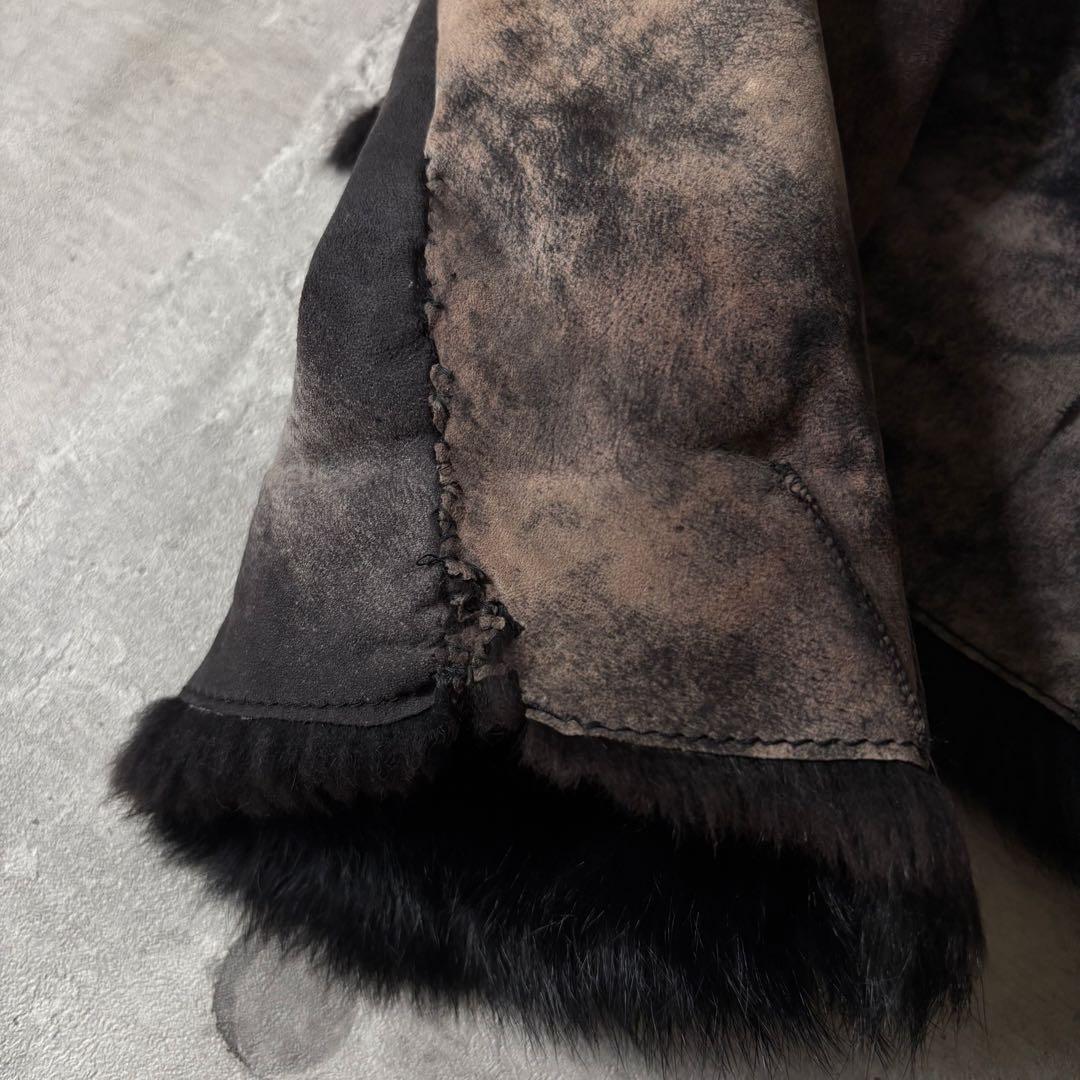 00s ラビットファー レザージャケット ムラ染 グランジ ダークコア y2k