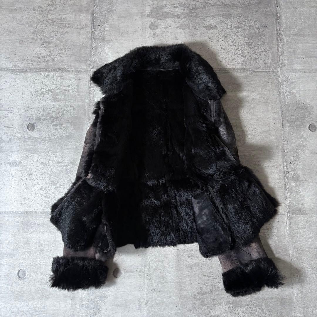 00s ラビットファー レザージャケット ムラ染 グランジ ダークコア y2k