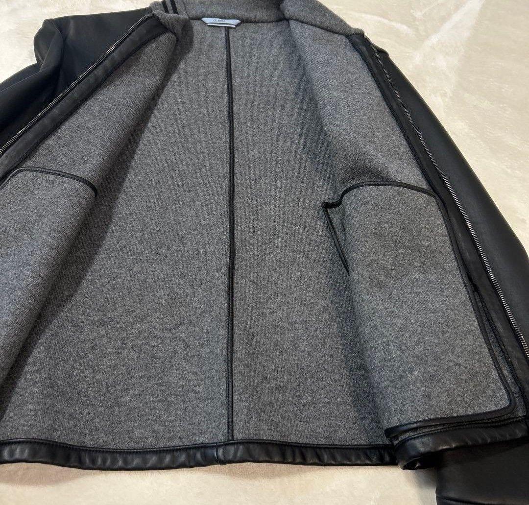malo 黒 マーロ レザー カシミア ジップアップブルゾン サイズ48