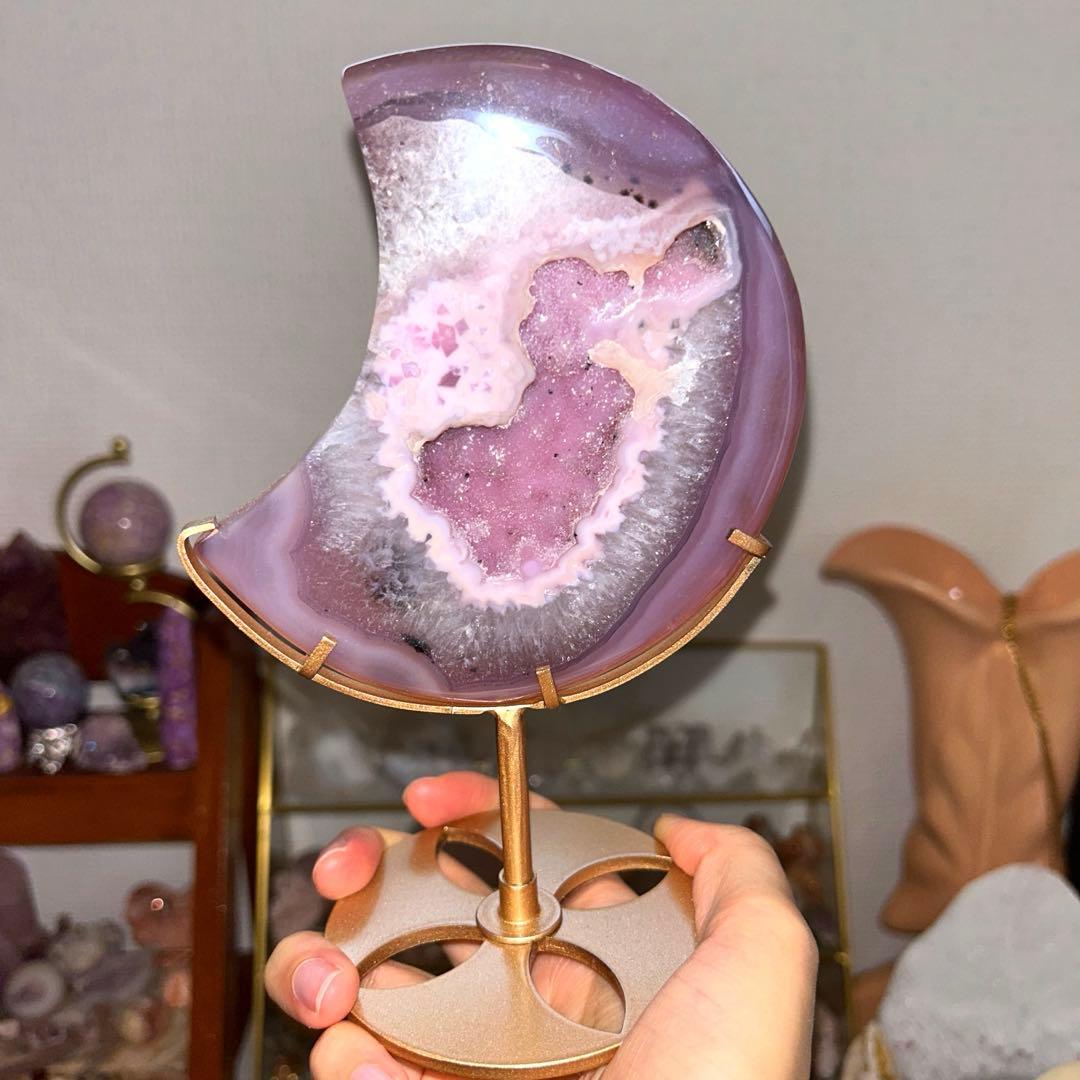 おすすめ bigサイズ アゲート月 専用台座付き 置物 244g