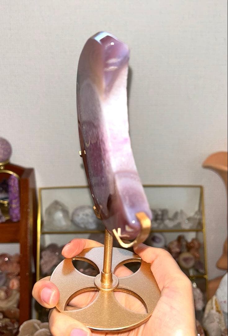 おすすめ bigサイズ アゲート月 専用台座付き 置物 244g