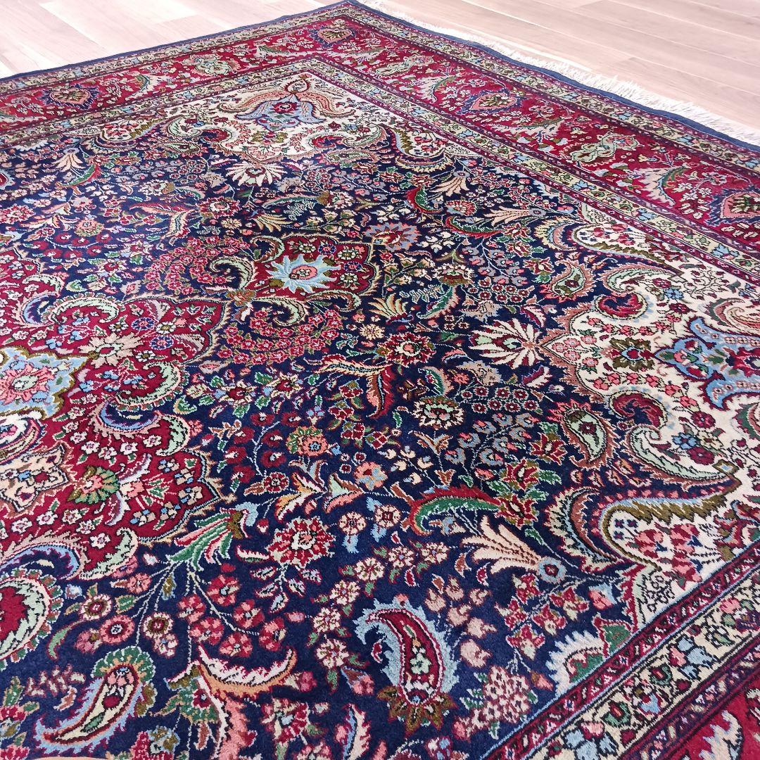 Y3286 トルコ絨毯 上質ウール 手織り 大判 216×296㎝ 小花柄